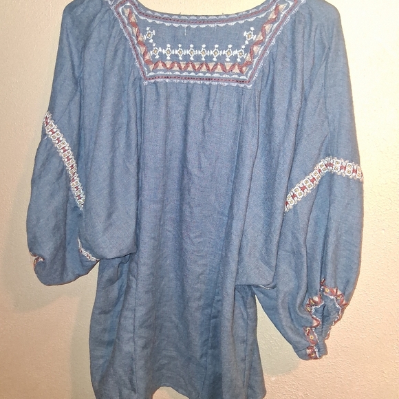 Max Studio Embroidered Boho Pesant Puff Sleeved Festival Blouse Cotton Blend S - Picture 8 of 8